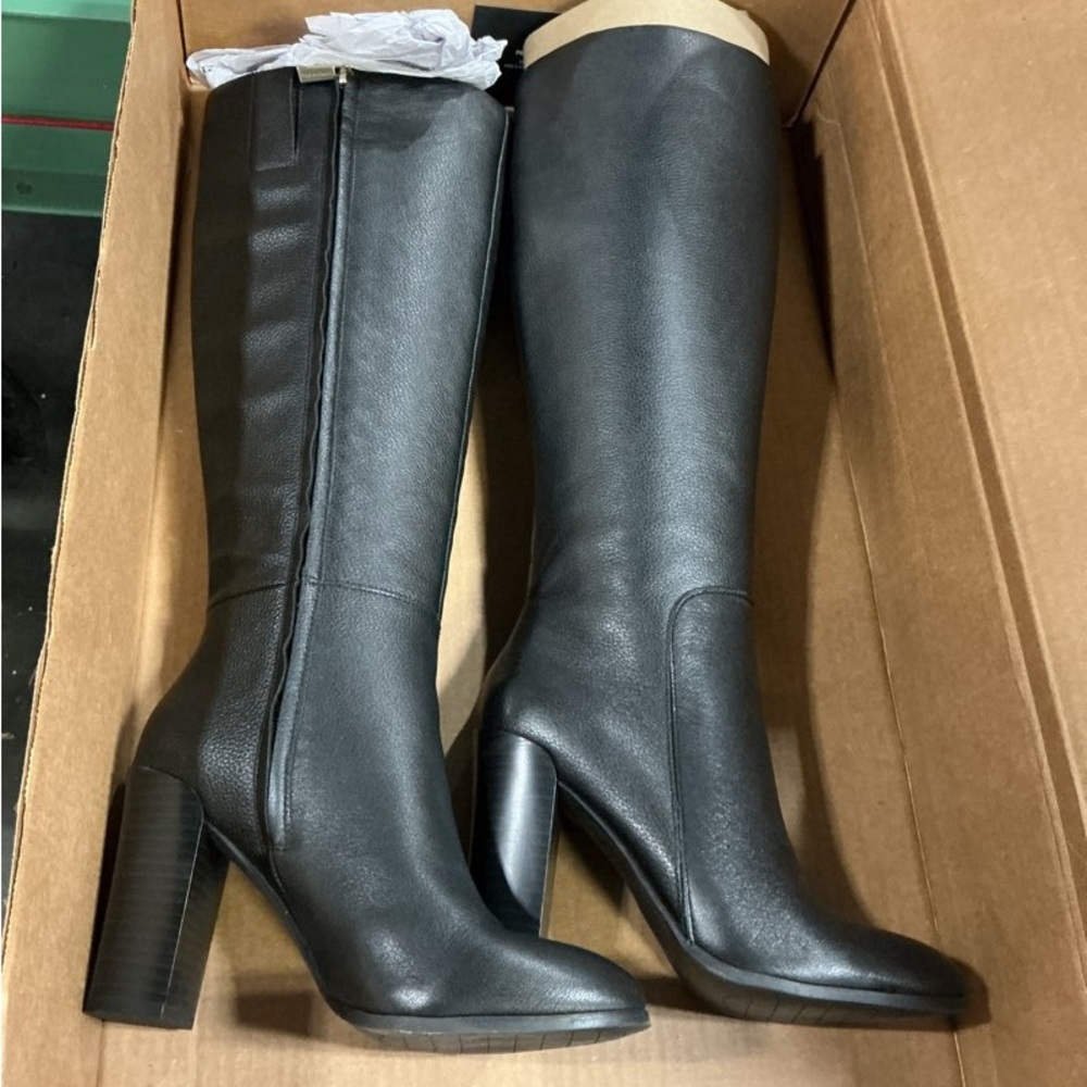 Kenneth Cole NY Justin Tall Knee High Leather Boots Block Heel Black 7‎ New - Picture 9 of 10